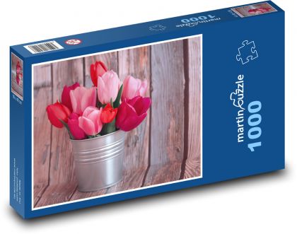 Ružové tulipány - kytica, jar - Puzzle 1000 dielikov, rozmer 60x46 cm