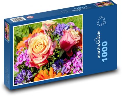 Řezané květiny - kytice květin, růže - puzzle 1000 dílků