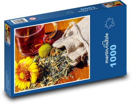 Čaj - sušené bylinky, kvety - Puzzle 1000 dielikov, rozmer 60x46 cm