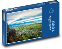 Alpské údolí - hory, příroda Puzzle 1000 dílků - 60 x 46 cm