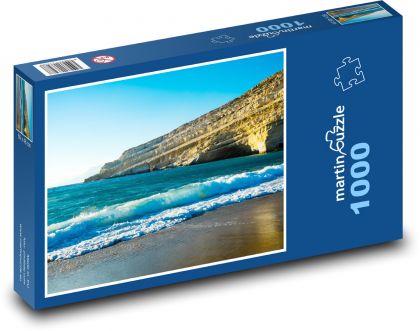 Grecja - klify w morzu, plaża - Puzzle 1000 elementów, rozmiar 60x46 cm