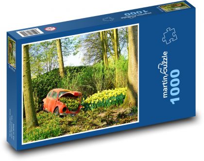 Car wreck, daffodils - Puzzle 1000 pieces, size 60x46 cm 