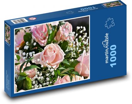Kytice růží - růžové květy, květ  - Puzzle 1000 dílků, rozměr 60x46 cm