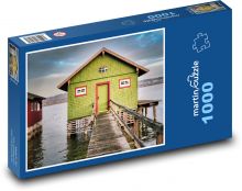 Jezero - břeh řeky, dům Puzzle 1000 dílků - 60 x 46 cm
