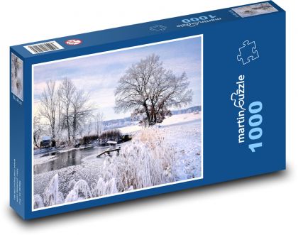 Zamrzlé jezero - sníh, západ slunce - puzzle 1000 dílků