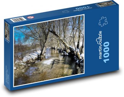 Stromy - sníh, řeka - Puzzle 1000 dílků, rozměr 60x46 cm