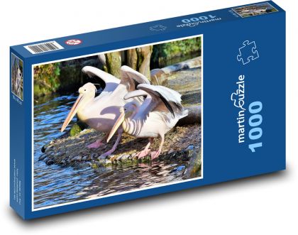 Pelikán - růžový pták, zobák - Puzzle 1000 dílků, rozměr 60x46 cm