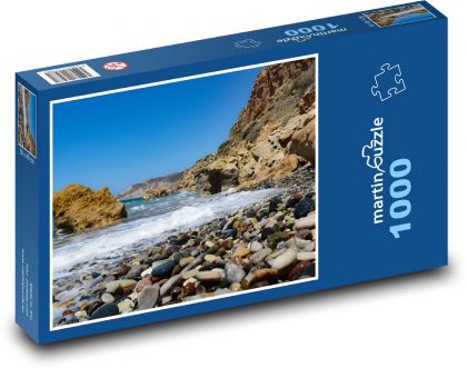 Żwirowa plaża - morze, skały - Puzzle 1000 elementów, rozmiar 60x46 cm