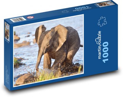 Słoń afrykański - słoń, dziecko - Puzzle 1000 elementów, rozmiar 60x46 cm