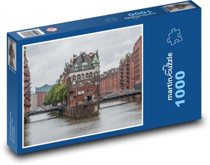 Hamburg - vodní zámek, Speicherstadt - Puzzle 1000 dílků, rozměr 60x46 cm