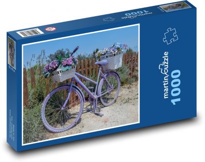 Staré jízdní kolo - dekorace, květiny - Puzzle 1000 dílků, rozměr 60x46 cm