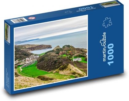 Zátoka Lulworth Cove - Anglie, moře - Puzzle 1000 dílků, rozměr 60x46 cm