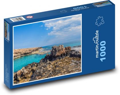 Pláž - skalnaté pobřeží, moře - Puzzle 1000 dílků, rozměr 60x46 cm