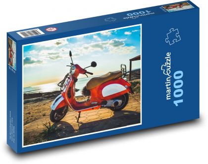 Vespa - red motorcycle, sea - Puzzle 1000 pieces, size 60x46 cm 