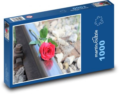 Červená růže - železnice, koleje - Puzzle 1000 dílků, rozměr 60x46 cm
