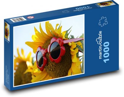 Slunečnice - květiny, sluneční brýle - Puzzle 1000 dílků, rozměr 60x46 cm