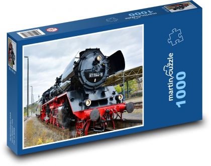 Parní lokomotiva - vlak, koleje - Puzzle 1000 dílků, rozměr 60x46 cm