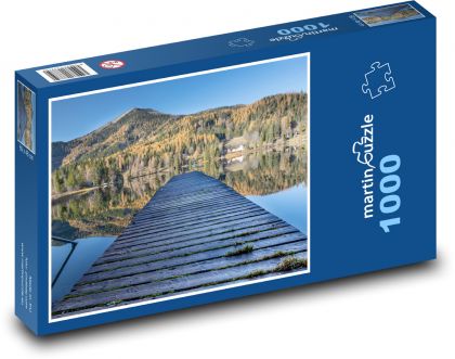 Jezero - molo, hory - puzzle 1000 dílků