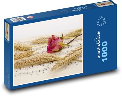 Růže - pšenice, noty - Puzzle 1000 dílků, rozměr 60x46 cm