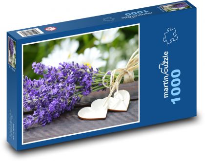 Levanduľa - kytica, srdce - Puzzle 1000 dielikov, rozmer 60x46 cm