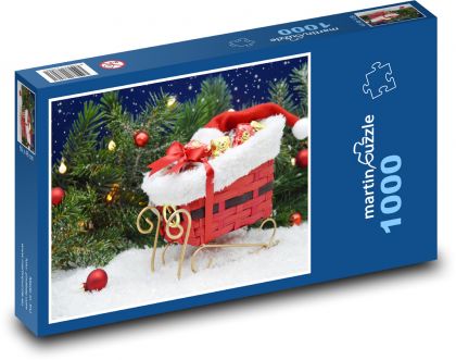 Vánoční motiv - vánoce, saně - Puzzle 1000 dílků, rozměr 60x46 cm