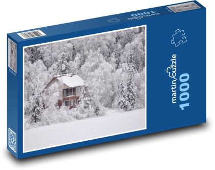 Zimní krajina - zamrzlé jezero, sníh  - puzzle 1000 dílků