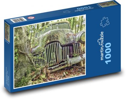 Stary samochód - zardzewiały, las - Puzzle 1000 elementów, rozmiar 60x46 cm