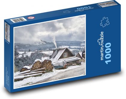 Zasněžená krajina - hory, sníh - Puzzle 1000 dílků, rozměr 60x46 cm