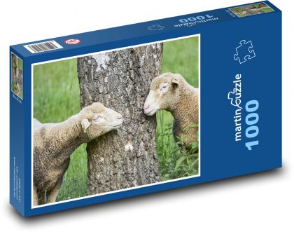 Ovce - jehňata, strom - Puzzle 1000 dílků, rozměr 60x46 cm