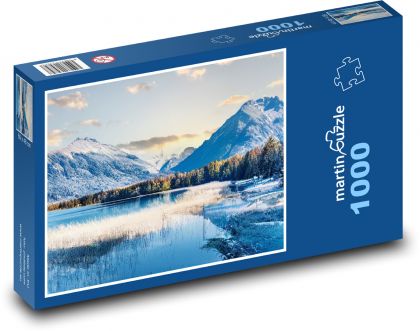 Zasněžené hory - zima, jezero - Puzzle 1000 dílků, rozměr 60x46 cm