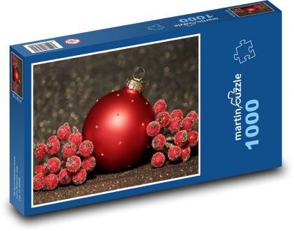 Vánoce - vánoční ozdoba, jeřabiny  - Puzzle 1000 dílků, rozměr 60x46 cm