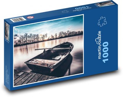 Loď - jezero, krajina - Puzzle 1000 dílků, rozměr 60x46 cm