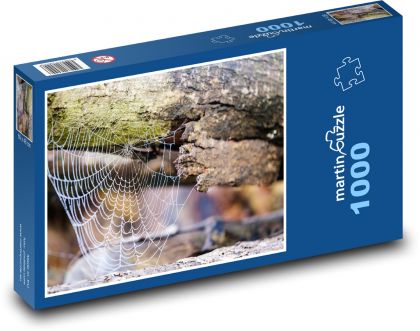 Pavoučí síť - ranní rosa, kmen stromu - Puzzle 1000 dílků, rozměr 60x46 cm