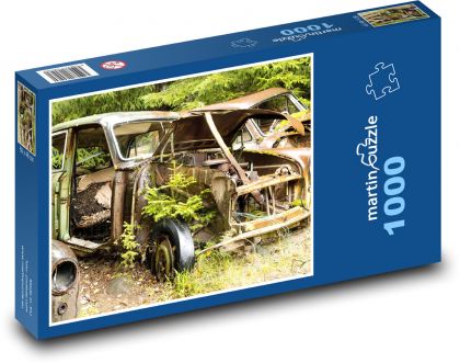 Auta - vrak, les - Puzzle 1000 dílků, rozměr 60x46 cm