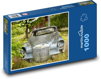 Opuštěné auto - vrak, les - Puzzle 1000 dílků, rozměr 60x46 cm