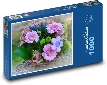 Růžová kytice - Puzzle 1000 dílků, rozměr 60x46 cm