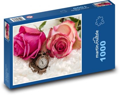 Kapesní hodinky - růže, květiny - Puzzle 1000 dílků, rozměr 60x46 cm