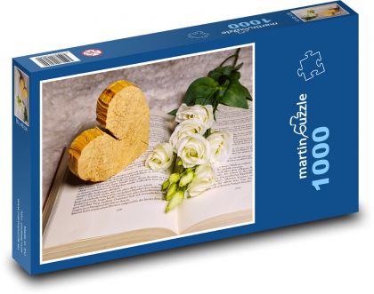 Bílé růže - srdce, květina - puzzle 1000 dílků