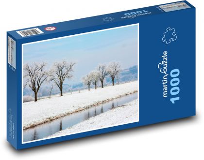 Zima - řeka, zasněžená krajina - Puzzle 1000 dílků, rozměr 60x46 cm