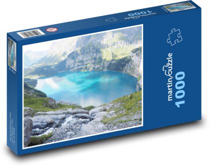 Jezero Oeschinen - Švýcarsko, příroda - Puzzle 1000 dílků, rozměr 60x46 cm