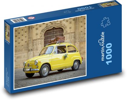 Žluté auto - Fiat, automobil - Puzzle 1000 dílků, rozměr 60x46 cm