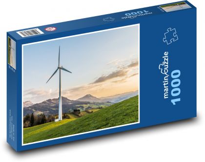 Větrná turbína - větrná energie, hory - Puzzle 1000 dílků, rozměr 60x46 cm