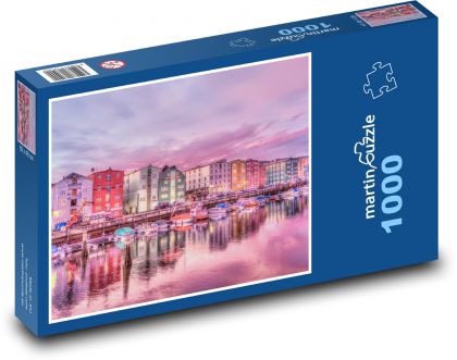 Trondheim - Norsko, přístav - Puzzle 1000 dílků, rozměr 60x46 cm