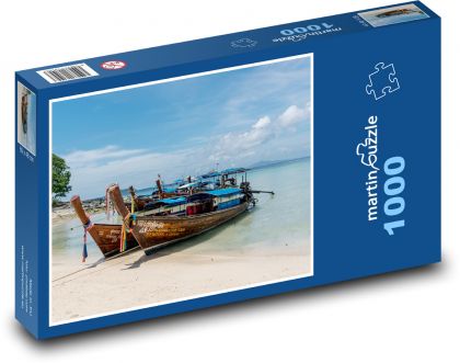 Thajsko - pláž, lodě - Puzzle 1000 dílků, rozměr 60x46 cm