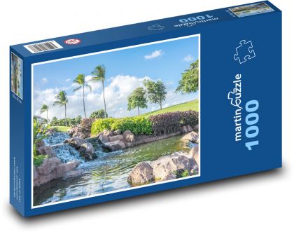 Hawaii - vodopád, Oahu - Puzzle 1000 dílků, rozměr 60x46 cm