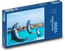 Delfiny - akwarium, skoki Puzzle 1000 elementów - 60x46 cm