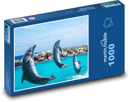 Delfiny - akwarium, skoki - Puzzle 1000 elementów, rozmiar 60x46 cm