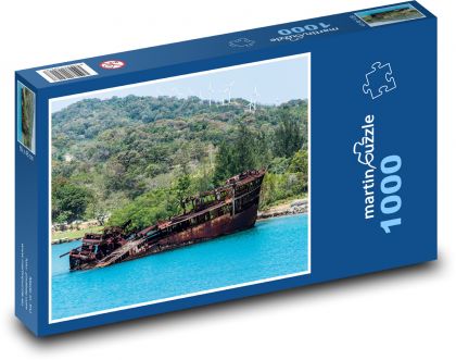 Mahogany Bay - vrak lodi, přístav - Puzzle 1000 dílků, rozměr 60x46 cm