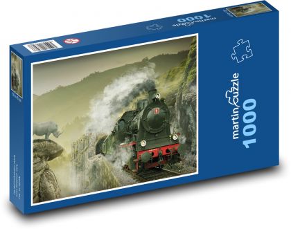 Parná lokomotíva - nosorožec, vlak - Puzzle 1000 dielikov, rozmer 60x46 cm