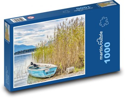 Jezero - loď, rákos - puzzle 1000 dílků